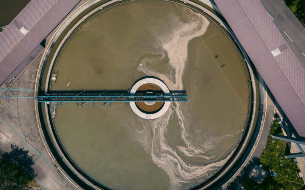 Aerial view of a wastewater plant.
